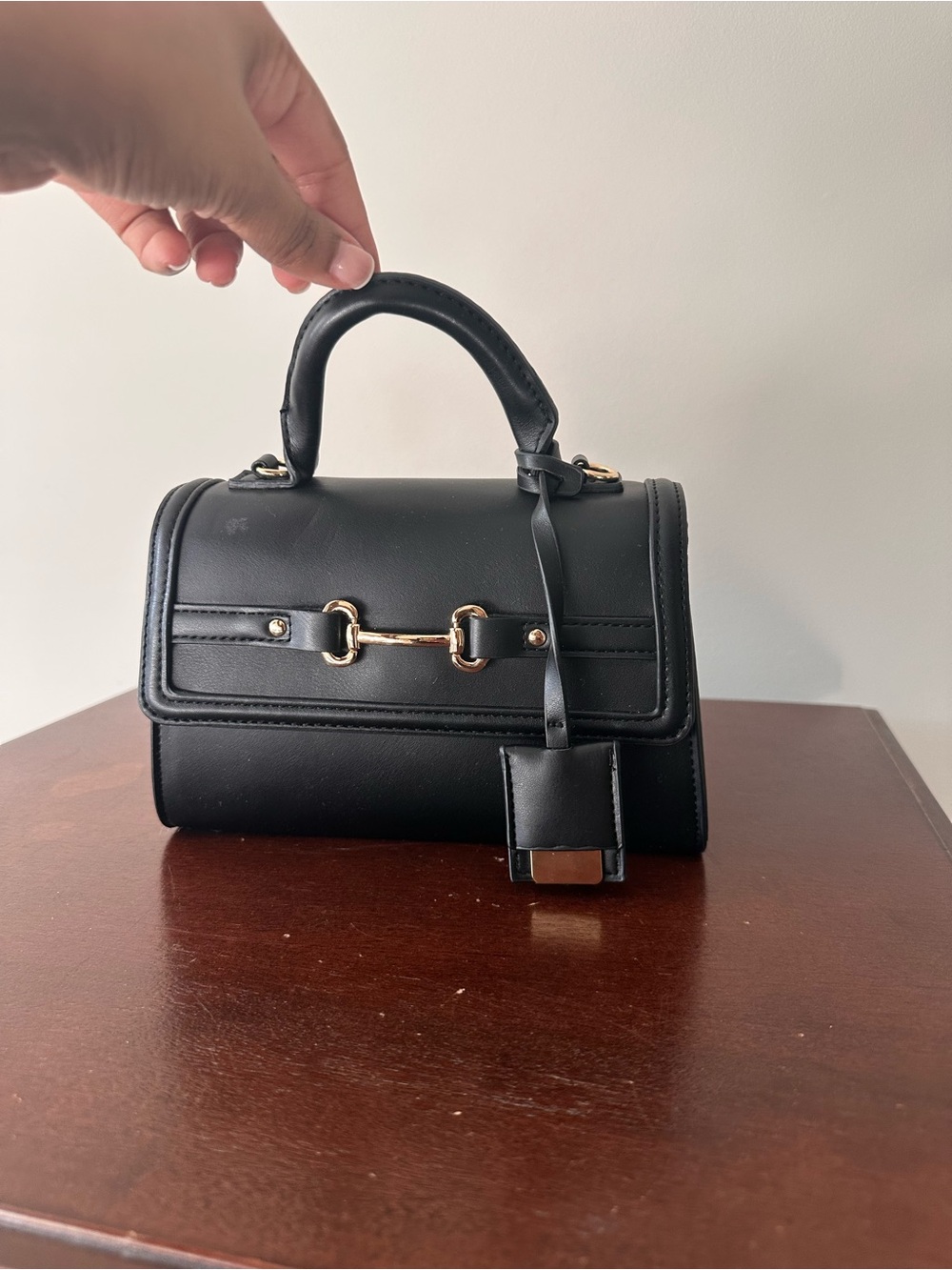 Classic Black Top-Handle Satchel with Gold Hardware